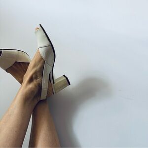 Gabor Cream Patent Leather Mary Jane Block Heel Pumps